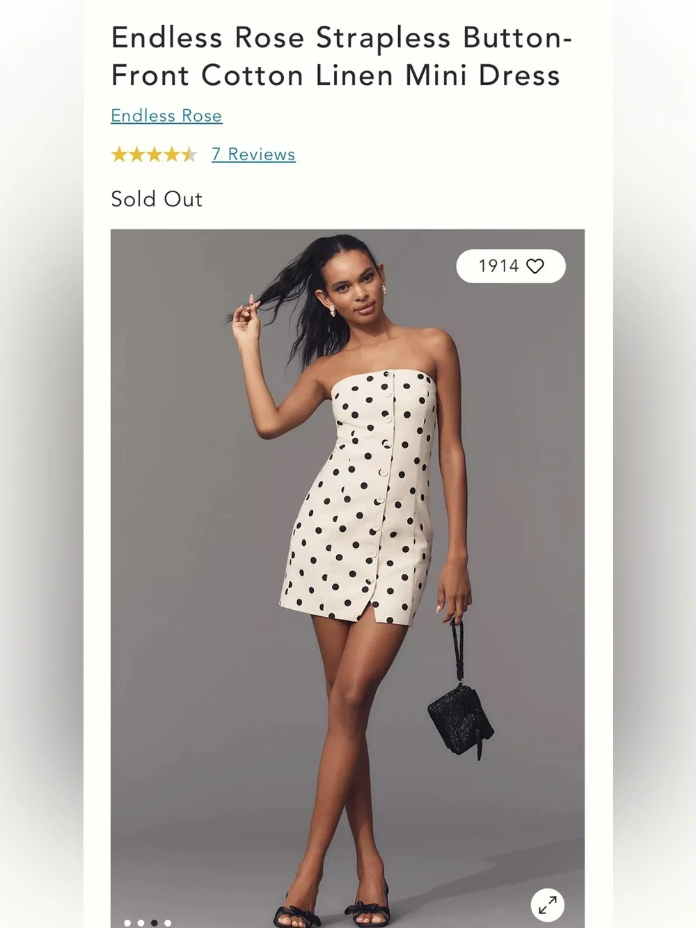 Anthropologie Endless Rose Strapless Polka Dot Mini Dress in Cream and Black - Picture 4 of 7